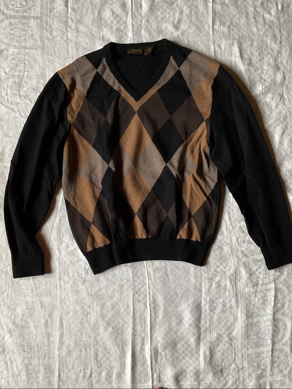 Argyle V-Neck Sweater in Black and Brown - Men's